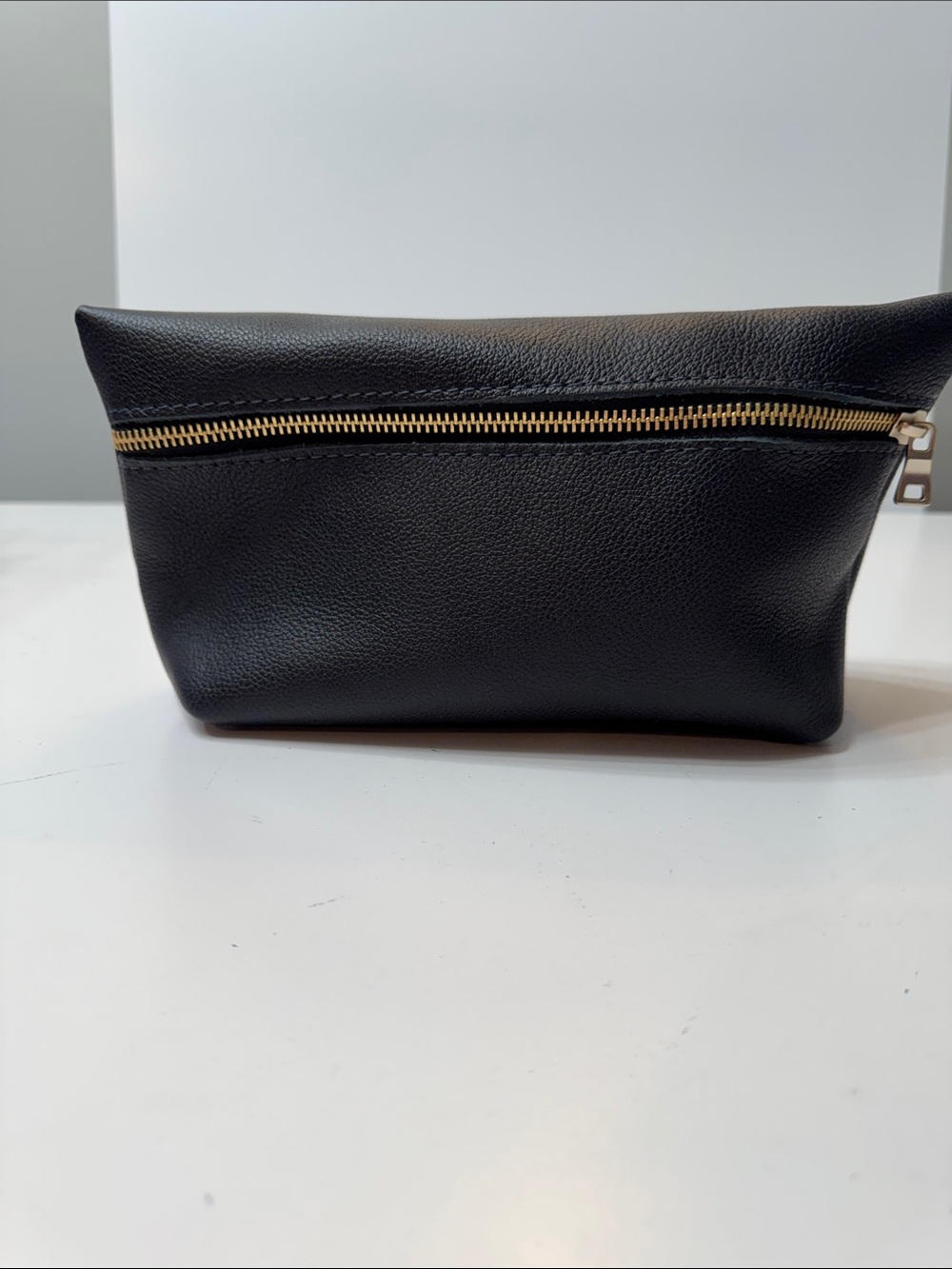 Portland Leather Black Pebbled Leather Cosmetic Pouch